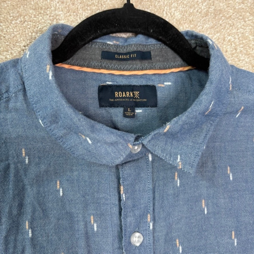 ROARK Button Down Shirt Men's Large Blue Cotton Short Sleeve Surf Casual Beach